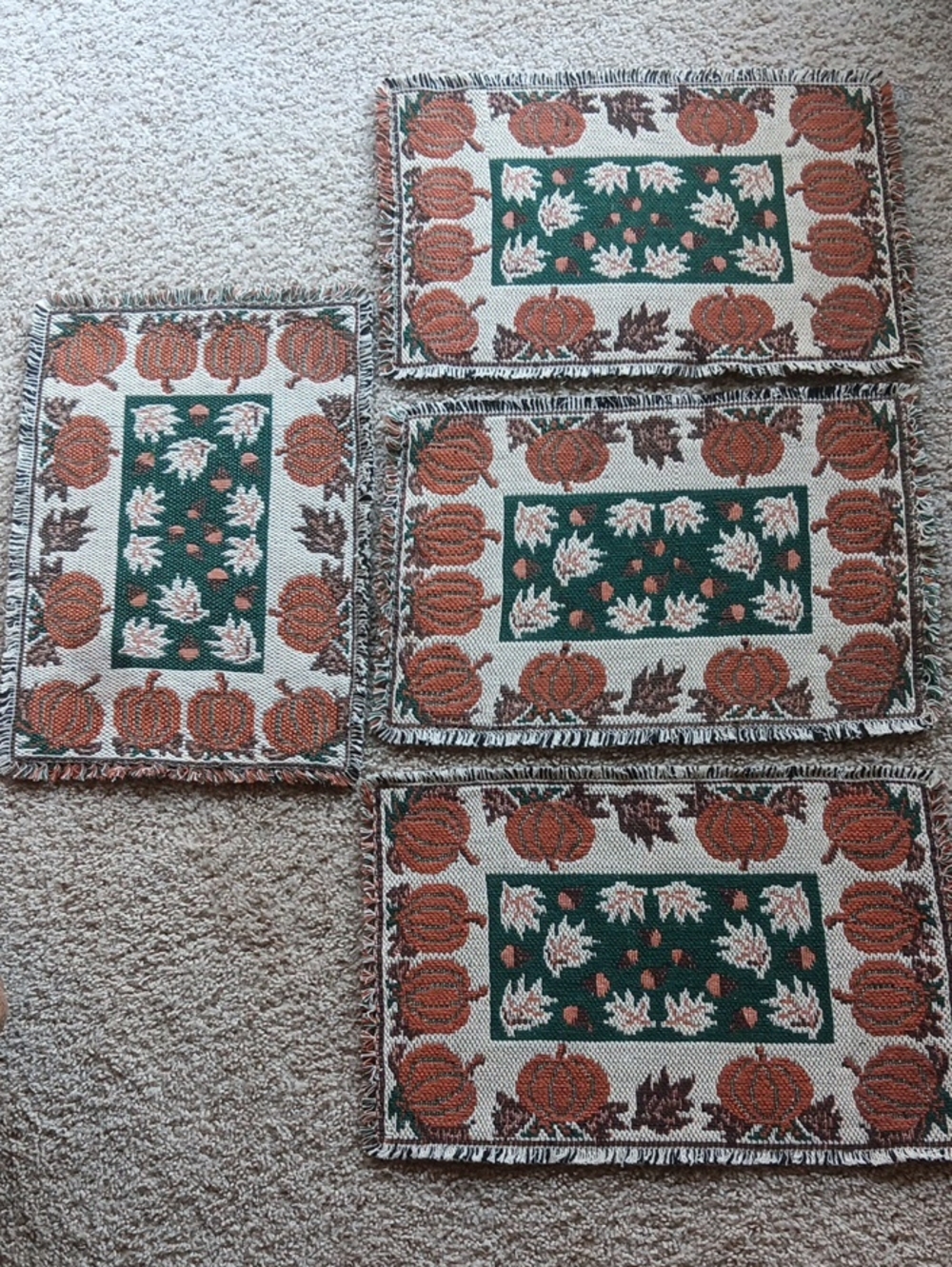 Set Of 4 Vintage Woven Fall/Pumpkin Placemats.